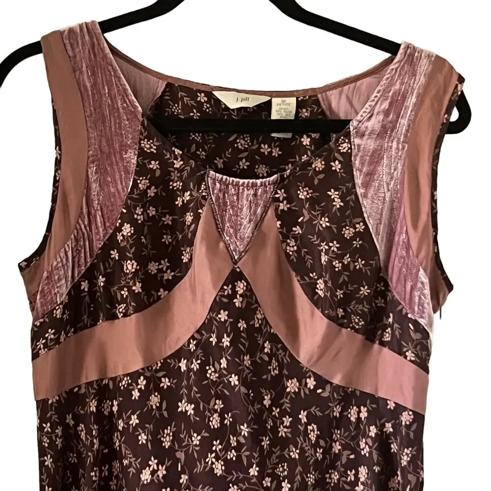 J. Jill Silk Blend Floral Babydoll Sleeveless Knee Length Dress Size 8 Petite - Picture 3 of 10